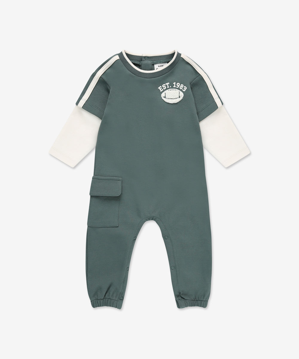 אוברול שרוול עם כיס - ירוק