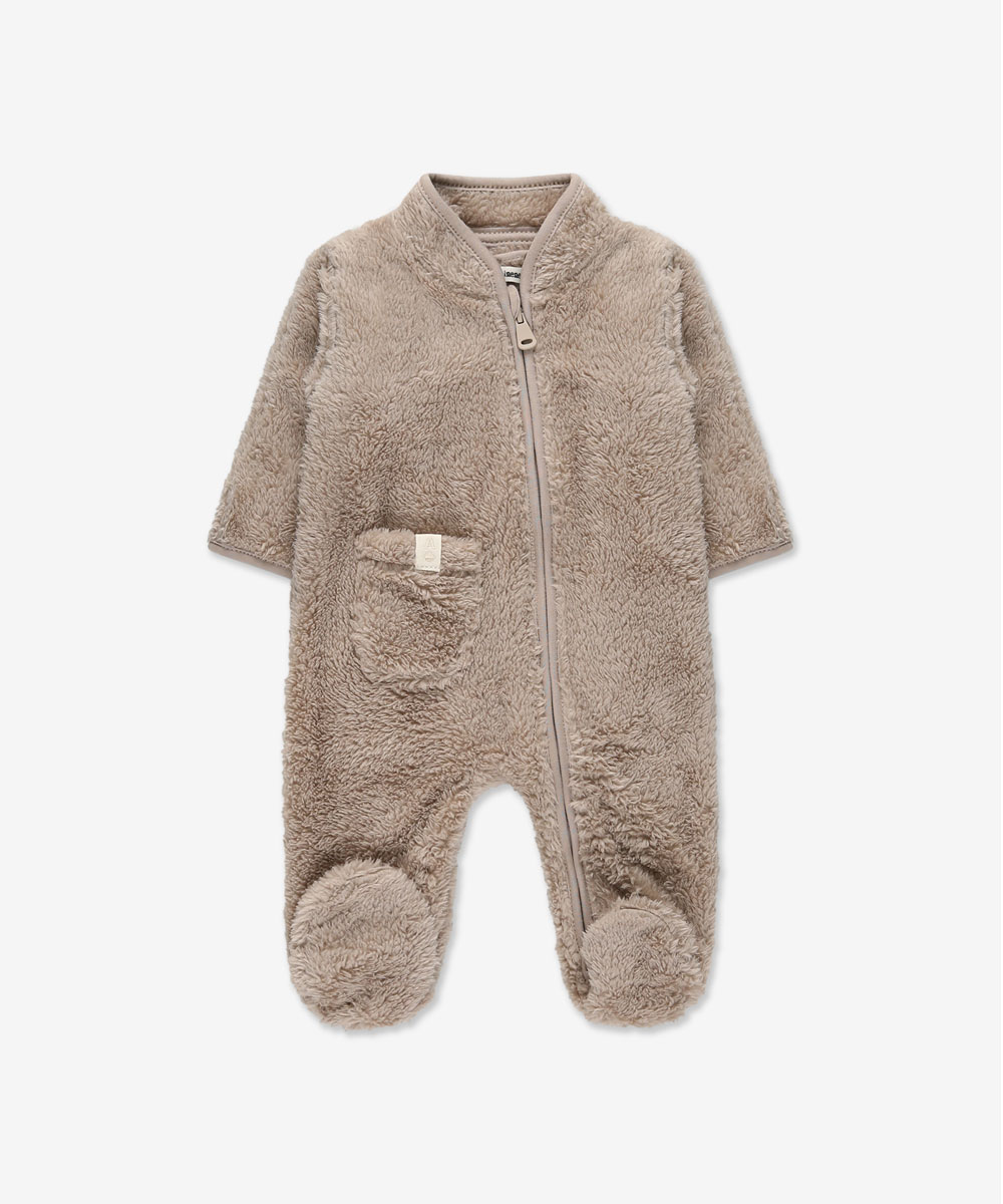 אוברול פליז עם רוכסן ורגליות - אבן