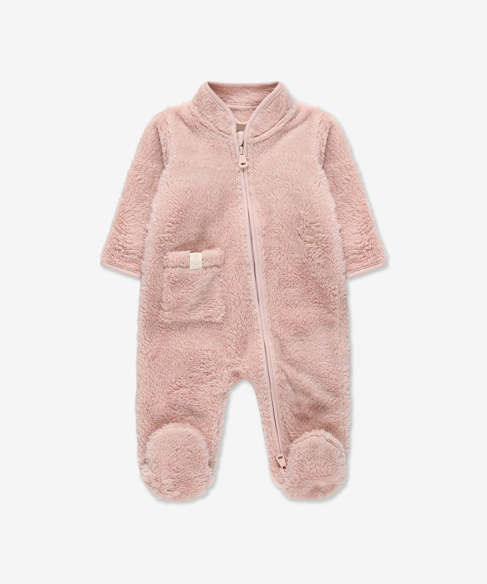 אוברול פליז עם רוכסן ורגליות - ורוד