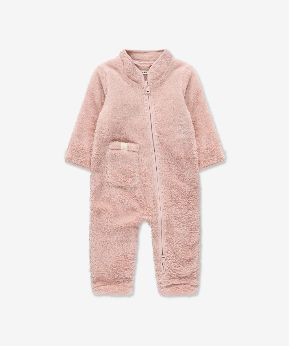 אוברול פליז עם רוכסן - ורוד